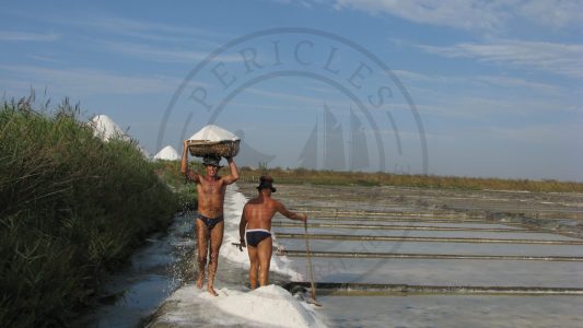 Traditional method of transporting salt in a basket, with maximum weight of 70 - 80 kilos (Santiago da Fonte saltpans - owned by the University of Aveiro, Aveiro municipality, Ria de Aveiro region)